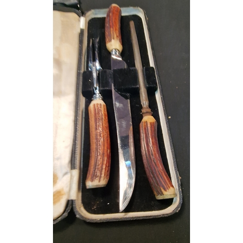 17 - A vintage stag horn carving set by Joseph Fenton & Sons Sheffield. Hand ground.