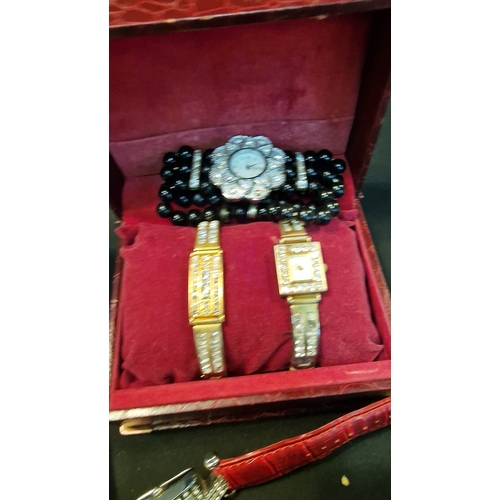 20 - A collection of ladies and men's watches. includes ladies bracelet set and ladies brooch, earrings a... 