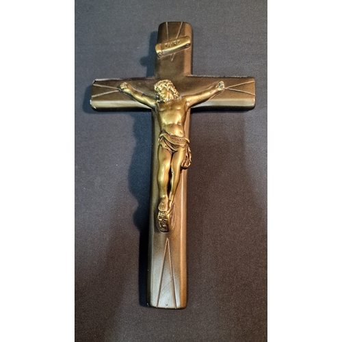 38 - Plaster cast crucifix in bronze effect finish.  Approximately 37x22cm