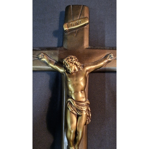 38 - Plaster cast crucifix in bronze effect finish.  Approximately 37x22cm