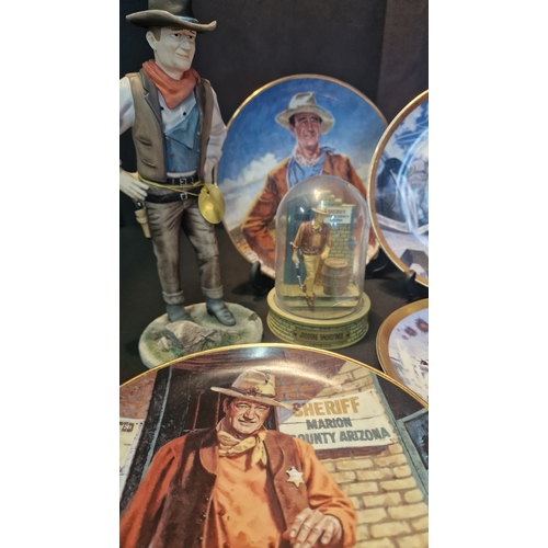 58 - John Wayne collectors lot.  Includes two kohn Wayne ornaments.  Eight collectors collectable plates ... 