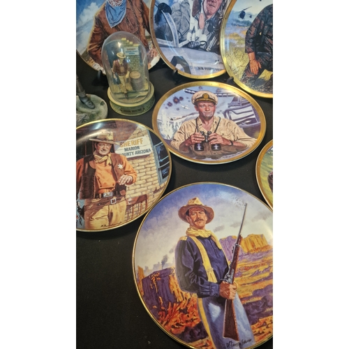 58 - John Wayne collectors lot.  Includes two kohn Wayne ornaments.  Eight collectors collectable plates ... 