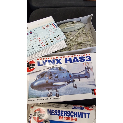 73 - Two vintage AIRFIX model kits. 
Messerscmitt Bf109G-6 scale 1:72 and Westland Aerospatiale Lynx HAS3... 