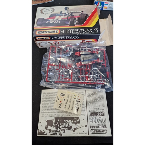 74 - Two vintage matchbox model kits.  MONTYS caravan  no.4185 scale 1:76 and Surtees TS16/03 no.PK305
Pa... 