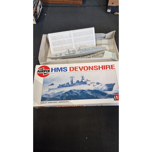 75 - Four AIRFIX model kits. 
HMS Devonshire series 3 scale 1:600 no.03202
RAF refueling set scale 1:72 s... 