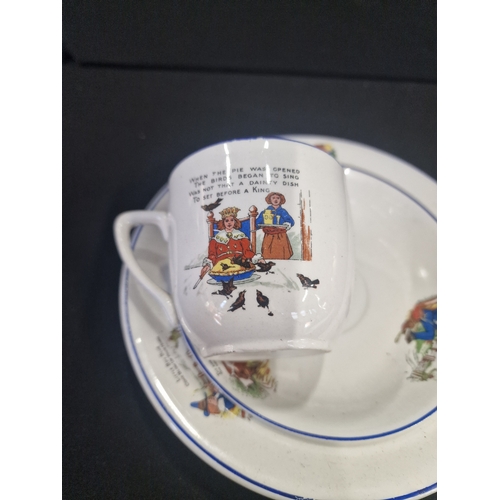 123 - A vintage Palissy nursery rhyme set. Includes  tea cup and saucer with bowl