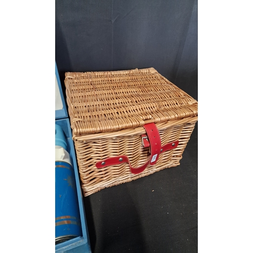 130 - 1960's vinatge complete picnic set in hard case by SIRRAM and a wicker picnic / storage basket