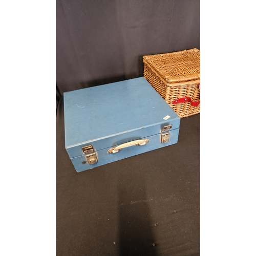 130 - 1960's vinatge complete picnic set in hard case by SIRRAM and a wicker picnic / storage basket