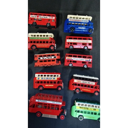 150 - A collection of vintage Buses.  Includes Lledo, corgi, matchbox and days gone.