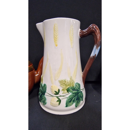 162 - High glazed West German jug and Sadler tea pot