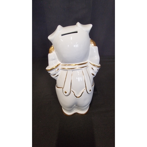 163 - Vintage white and gold gilded porcelain money box pig