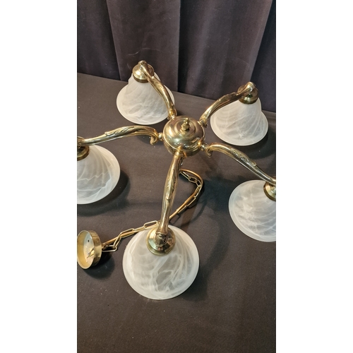 175 - A five Frosted glass heavy brass ceiling light fitting