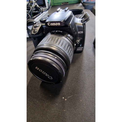 202 - A selection of camera equipment includes Canon EOS 400d with 18-55mm lense and Lumix Panasonic DMC-T... 