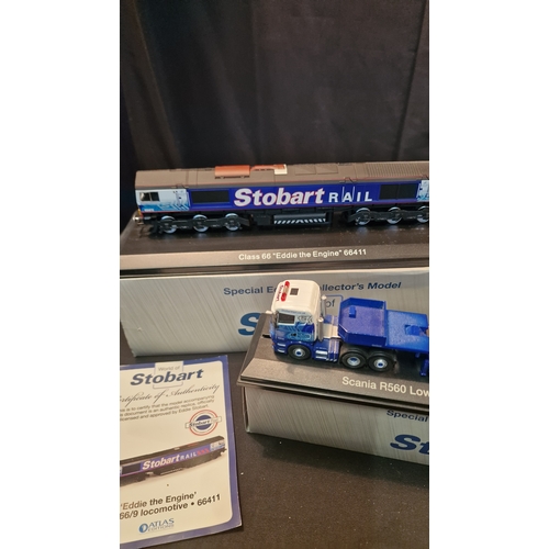 208 - Three EDDIE STOBART rail.  Special edition collectors models.  Class 66 The engine 66411? SCANIA R56... 