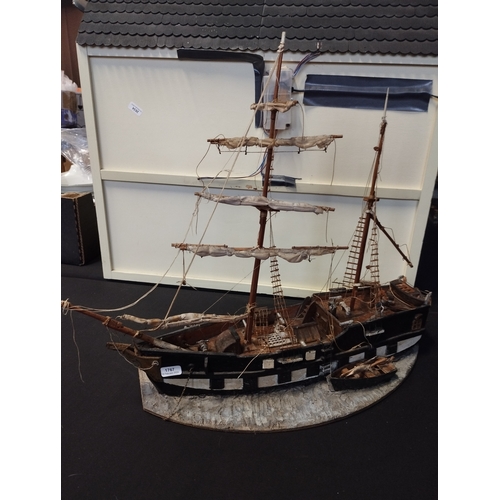 225 - Medium Wooden Model Ship. Approx. 47cm Length