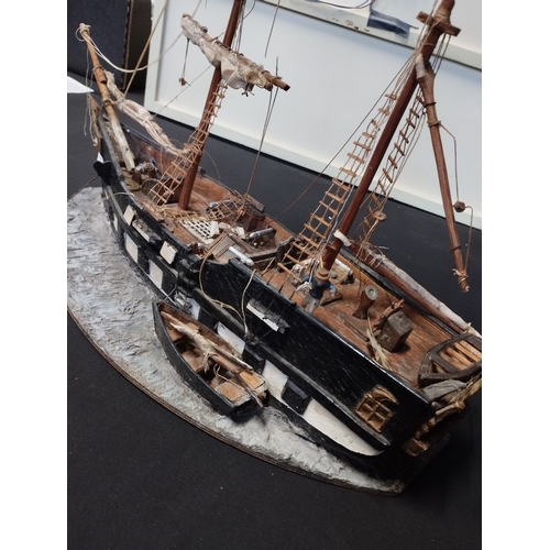 225 - Medium Wooden Model Ship. Approx. 47cm Length