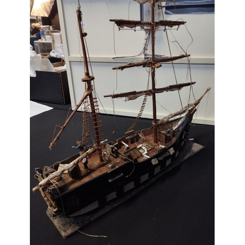 225 - Medium Wooden Model Ship. Approx. 47cm Length