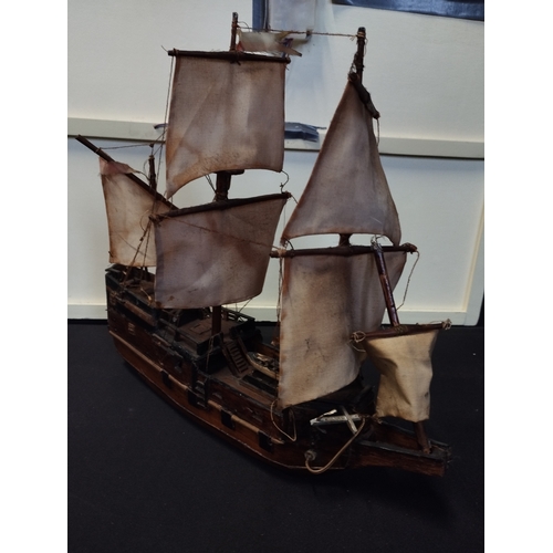 226 - Small Wooden Model Ship. Approx. 34cm Length