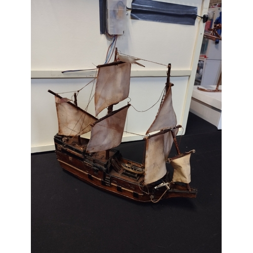 226 - Small Wooden Model Ship. Approx. 34cm Length