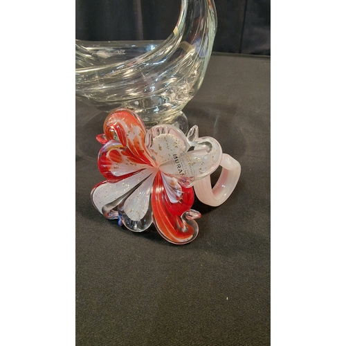 236 - A vintage murano blown glass flower, murano style Swan bowl and handmade penguin and elephant