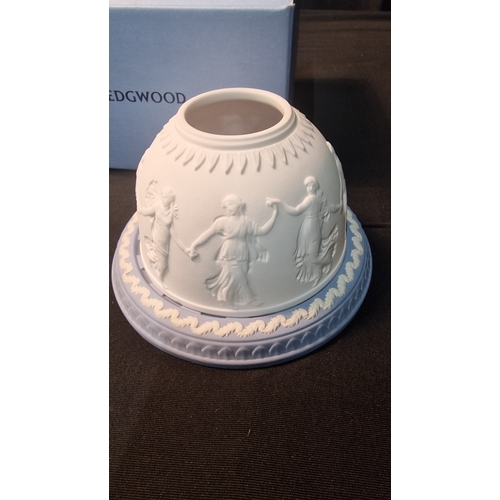 250 - White on blue white Wedgwood Lithophane with Blue candle plate