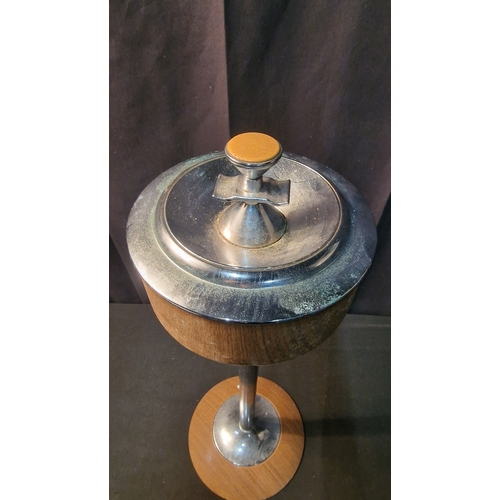 256 - 1960s Ianthe chrome and teak effect floor standing ashtray