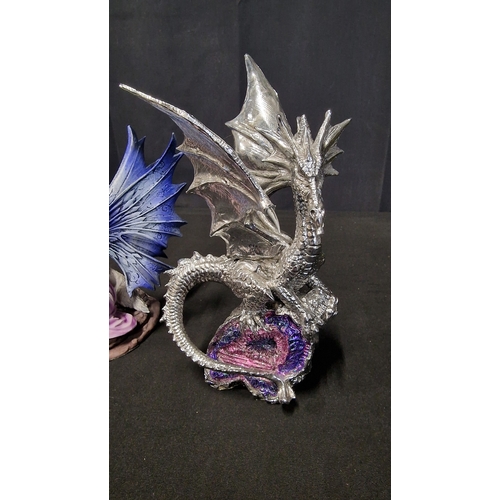 299 - NEMESIS NOW Nadine FIey & Wolf figurine and Dragon figurine from Mystic Legends range in silver fini... 