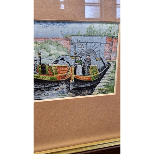 303 - A vintage Cash's miniature woven picture. Canal boats cr1900