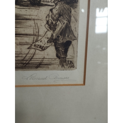 284 - Antique Framed Artist Signed and Titled Etching by Leonard Brewer 1910. Poets Corner, Manchester. Ap... 