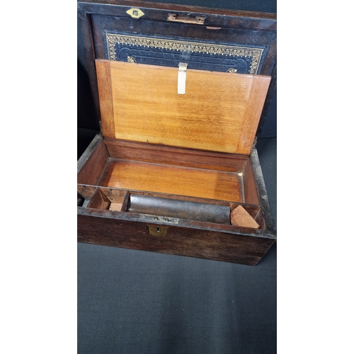 319 - A vintage stationary box with two hand made storage boxes