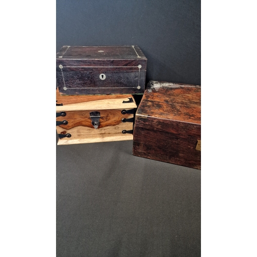 319 - A vintage stationary box with two hand made storage boxes