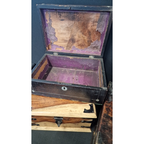 319 - A vintage stationary box with two hand made storage boxes