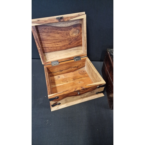 319 - A vintage stationary box with two hand made storage boxes