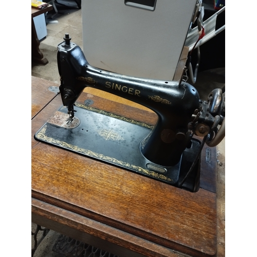 329 - Antique Singer Treadle Sewing Machine 4 Drawer Table and Sewing Machine Model Number Y365999