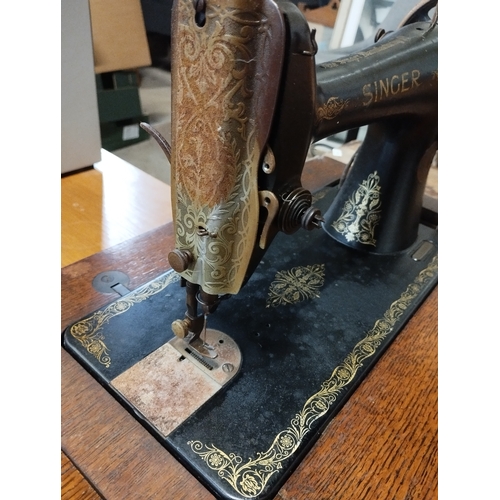 329 - Antique Singer Treadle Sewing Machine 4 Drawer Table and Sewing Machine Model Number Y365999