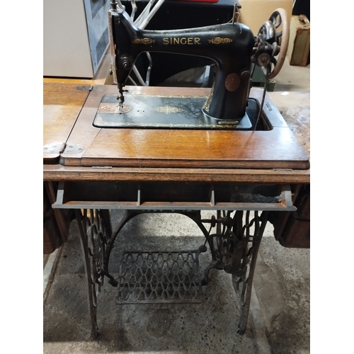 329 - Antique Singer Treadle Sewing Machine 4 Drawer Table and Sewing Machine Model Number Y365999