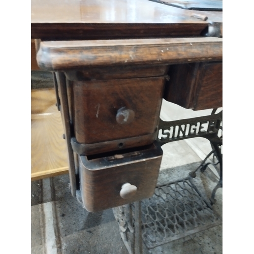 329 - Antique Singer Treadle Sewing Machine 4 Drawer Table and Sewing Machine Model Number Y365999