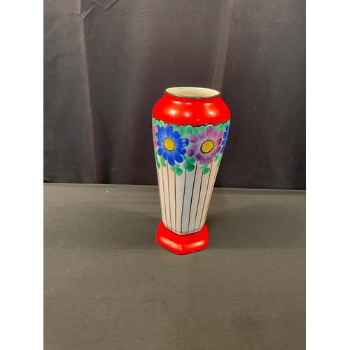 356 - Hand painted Czechoslovakian vase c1970, decorated with floral design in bright colours.