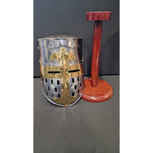 363 - Medieval Knights Templer Helmet with stand.
Approximately 36 cm H x 31 cm D