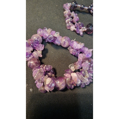 421 - A selection of Amethyst, bracelets, necklace with pendants and loose stones (stringed)