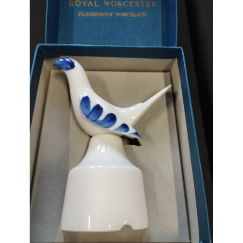 374 - Vintage Royal Worcester Porcelain Two-Piece Blue & White Bird Pie Funnel Boxed and a 1977 Queens Sil... 