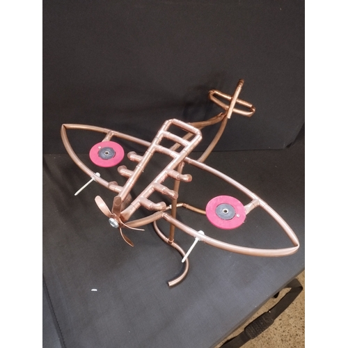 375 - Aeroplane Sculpture Made From 10mm Copper Pipe. Approx. 46cm Wing Span