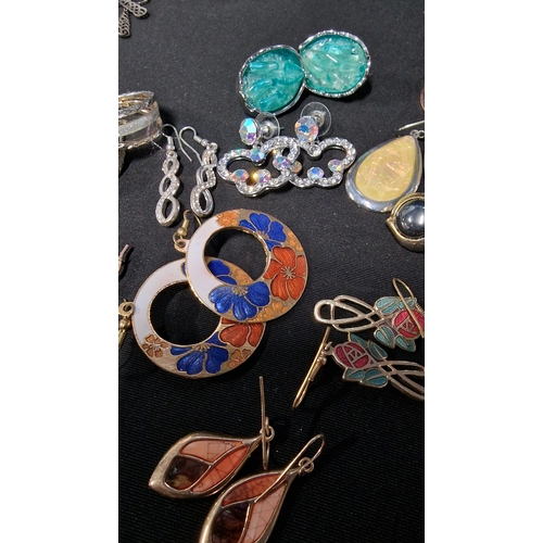 423 - A selection of high quality costume earings.  All paired includes cloisonne