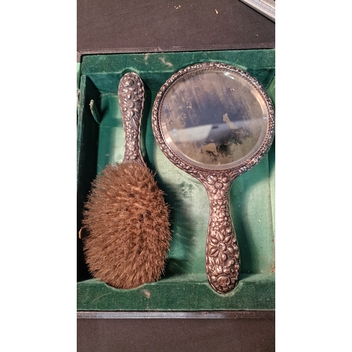 427 - A vintage sterling silver 925 vanity brush and mirror set in the oringal box.