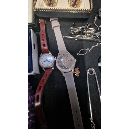 419 - A selection of costume jewellery includes vintage items.  Radley watch, bracelets, Stratton cuff lin... 