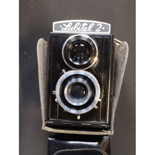 399 - Vintage TLR Camera LUBITEL 2 120 Film LOMO Lens T-22 4,5/75 + 2 Coils USSR Case.