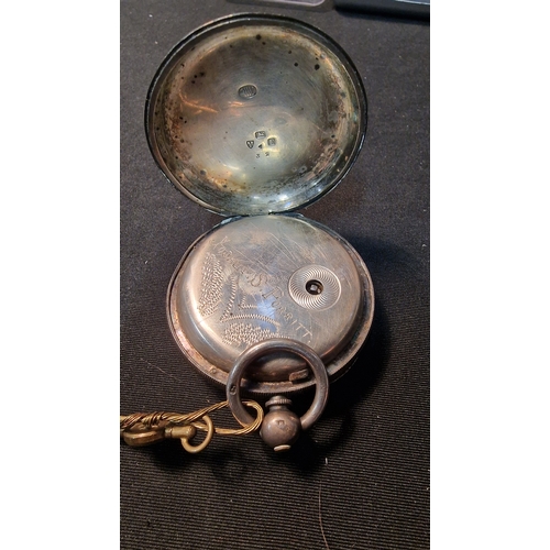 445 - A vintage solid Half Hunter sterling pocket watch with Key