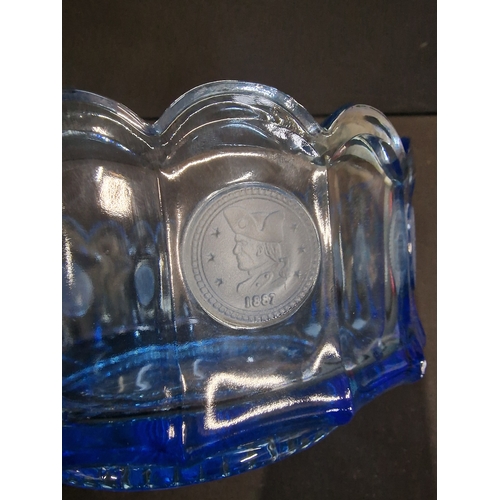 7 - Vintage Fostoria BLUE 1887 Coin Glass Round Bowl 7.5” / 19cm 
Excellent condition. No chips or scrat... 