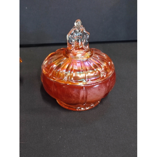 23 - A large vintage Carnival Glass ripple bowl and My Lady powder bowl with lid