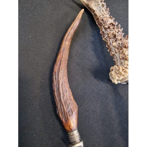 33 - Two antler utensils.  Knife and spoon